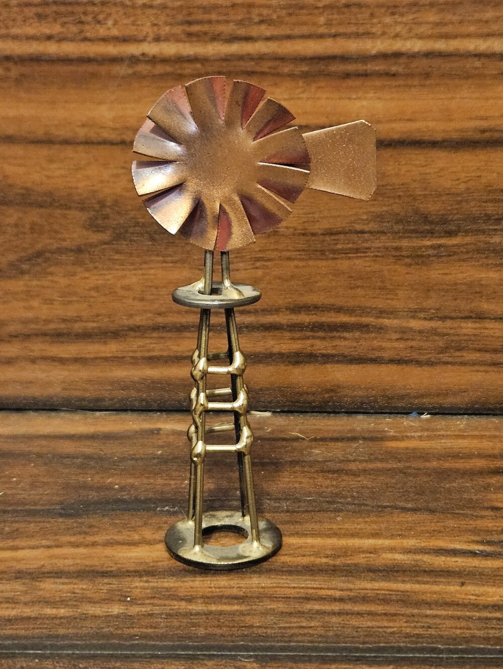 Vtg Mixed Metal Windmill Figurine Copper Brass Farmhouse Folk Art Sculpture Mini